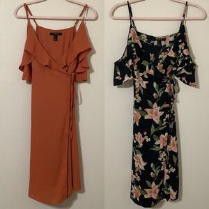 Forever 21 Orange and Black Floral Ruffle Summer Maxi Wrap Dresses Bundle Small